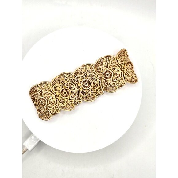 Vintage Lacey Gold Metal Stretch Bracelet Cuff 1.5 inch thick 1980s - Picture 4 of 4